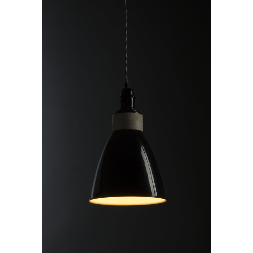 Small Iron and Wood Domed Black Pendant