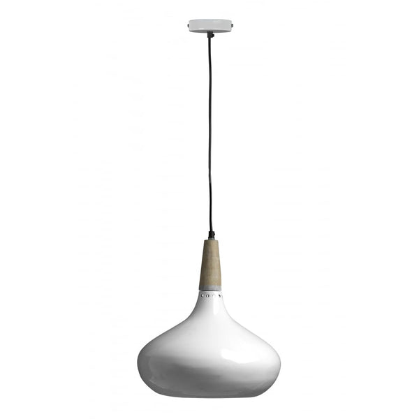White Steel and Wood Medium Pendant