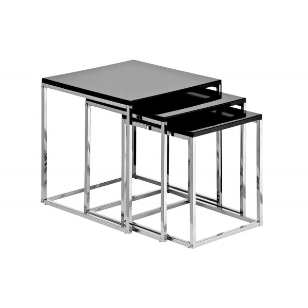 Black High Gloss and Chrome Nest of Tables
