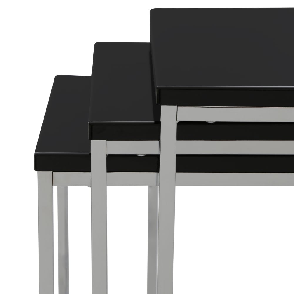 Black High Gloss and Chrome Nest of Tables