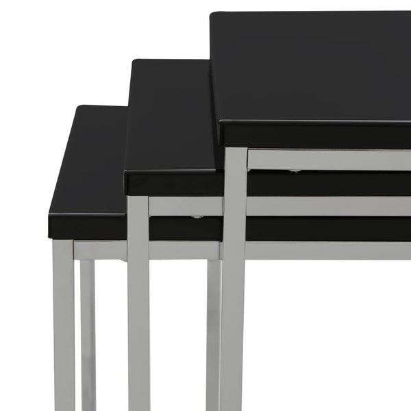 Black High Gloss and Chrome Nest of Tables