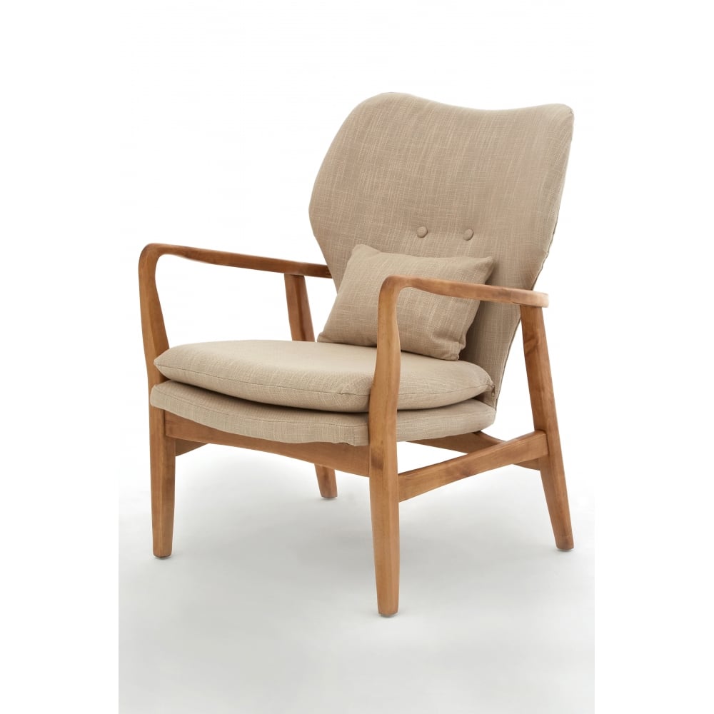 Beige Upholstered Mid Century Scandinavian Armchair