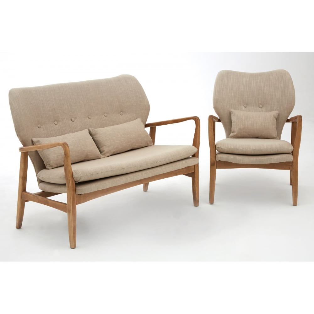 Beige Upholstered Mid Century Scandinavian Armchair