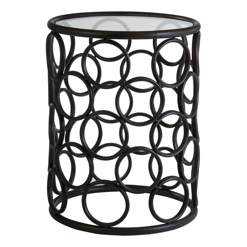 Black Metal Circles Side Table with Glass Top