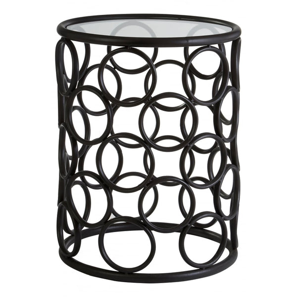 Black Metal Circles Side Table with Glass Top