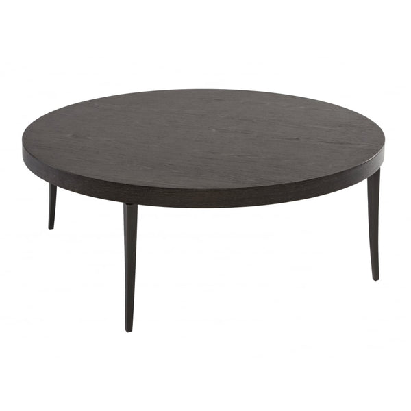 Circular Coffee Table in Dark Charcoal Wood with Gun Metal Legs
