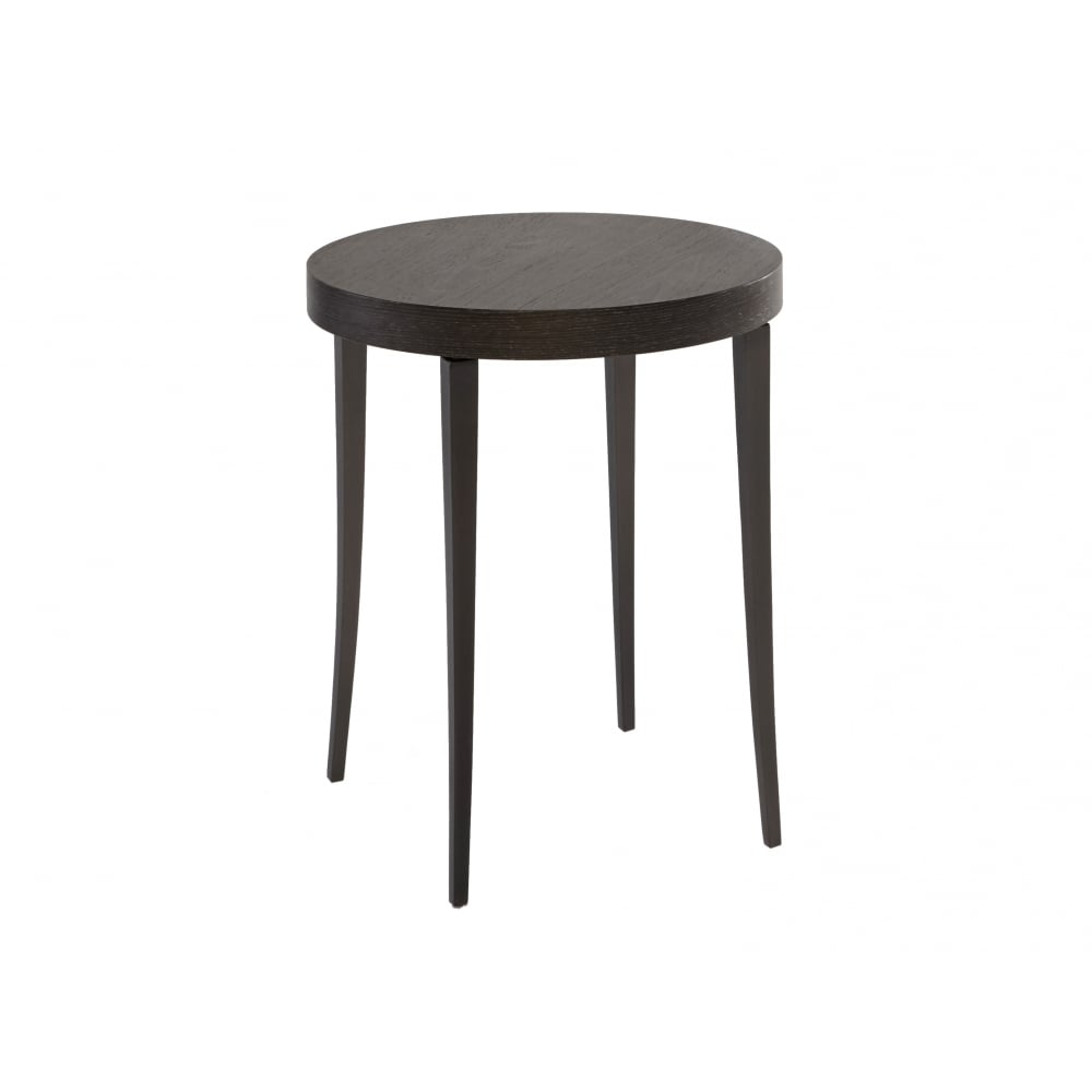 Circular Side Table in Dark Charcoal Wood with Gun Metal Legs