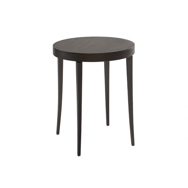 Circular Side Table in Dark Charcoal Wood with Gun Metal Legs