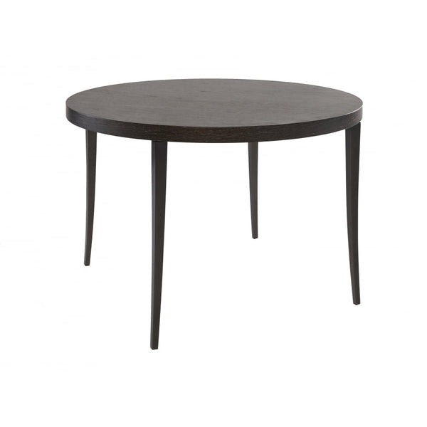 Circular Dining Table in Dark Charcoal Wood with Gun Metal Legs