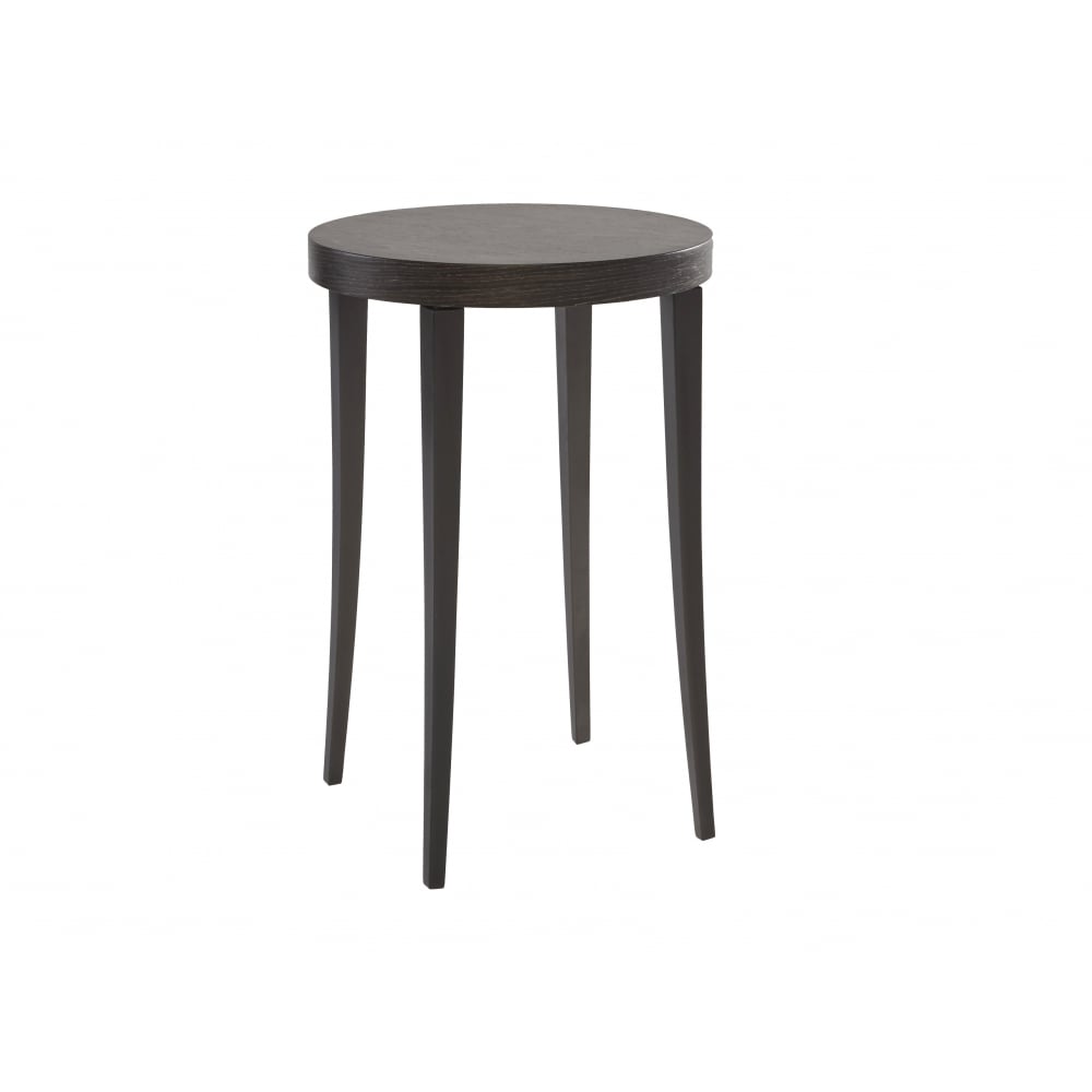 Tall Circular Side Table in Dark Charcoal Wood with Gun Metal Legs