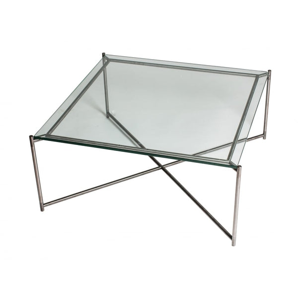 Clear Glass Square Coffee Table with Gun Metal Cross Base
