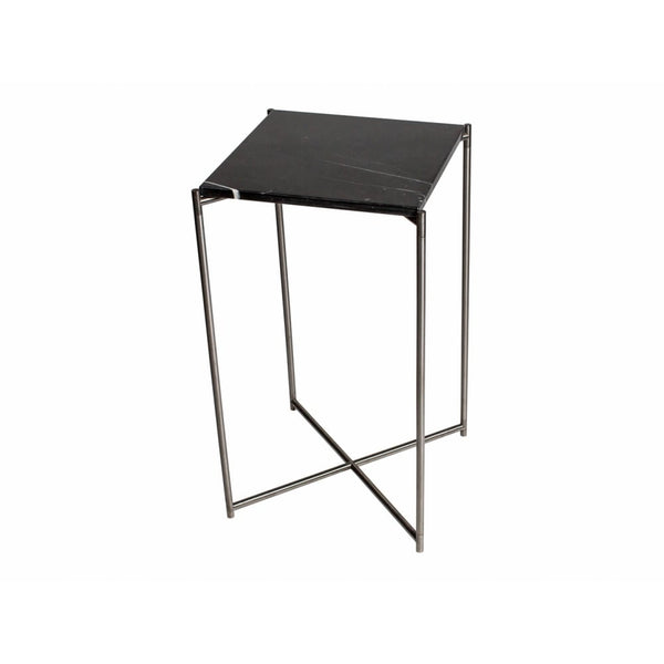 Black Marble Square Lamp Table with Gun Metal Cross Base