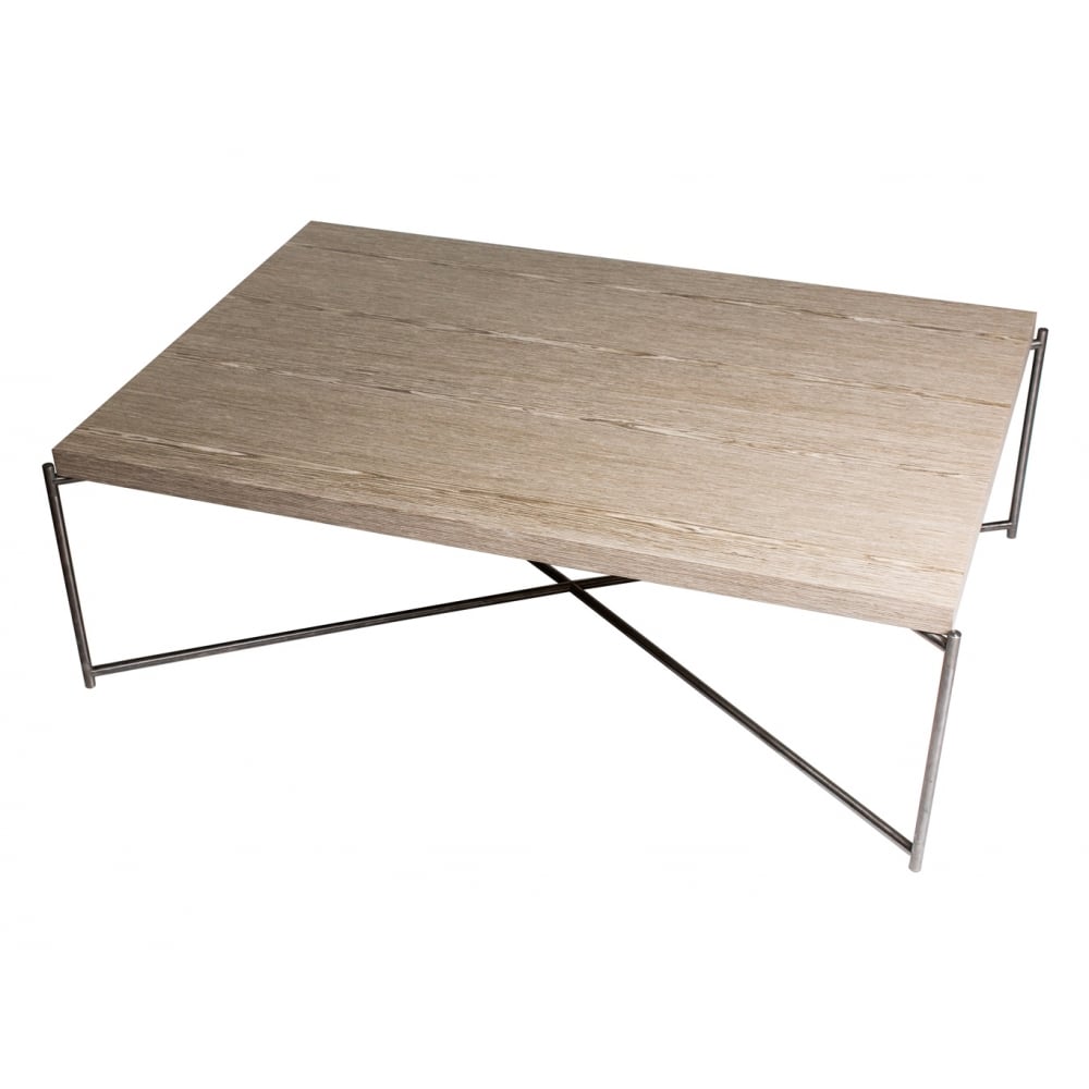 Weathered Oak Rectangular Coffee Table with Gun Metal Cross Base