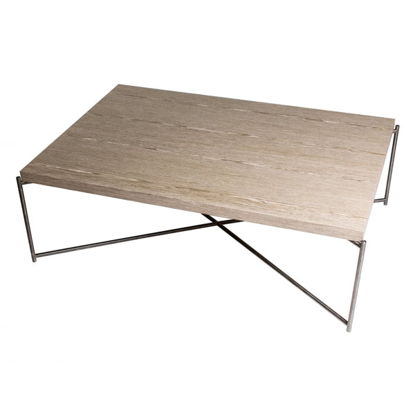 Weathered Oak Rectangular Coffee Table with Gun Metal Cross Base