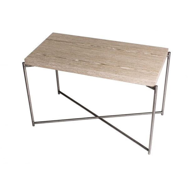 Weathered Oak Rectangular Side Table with Gun Metal Cross Base