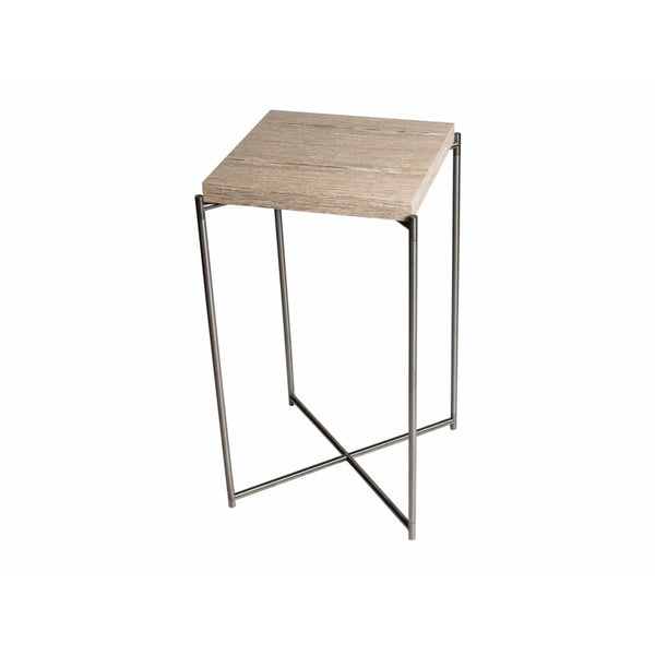 Weathered Oak Square Lamp Table with Gun Metal Cross Base