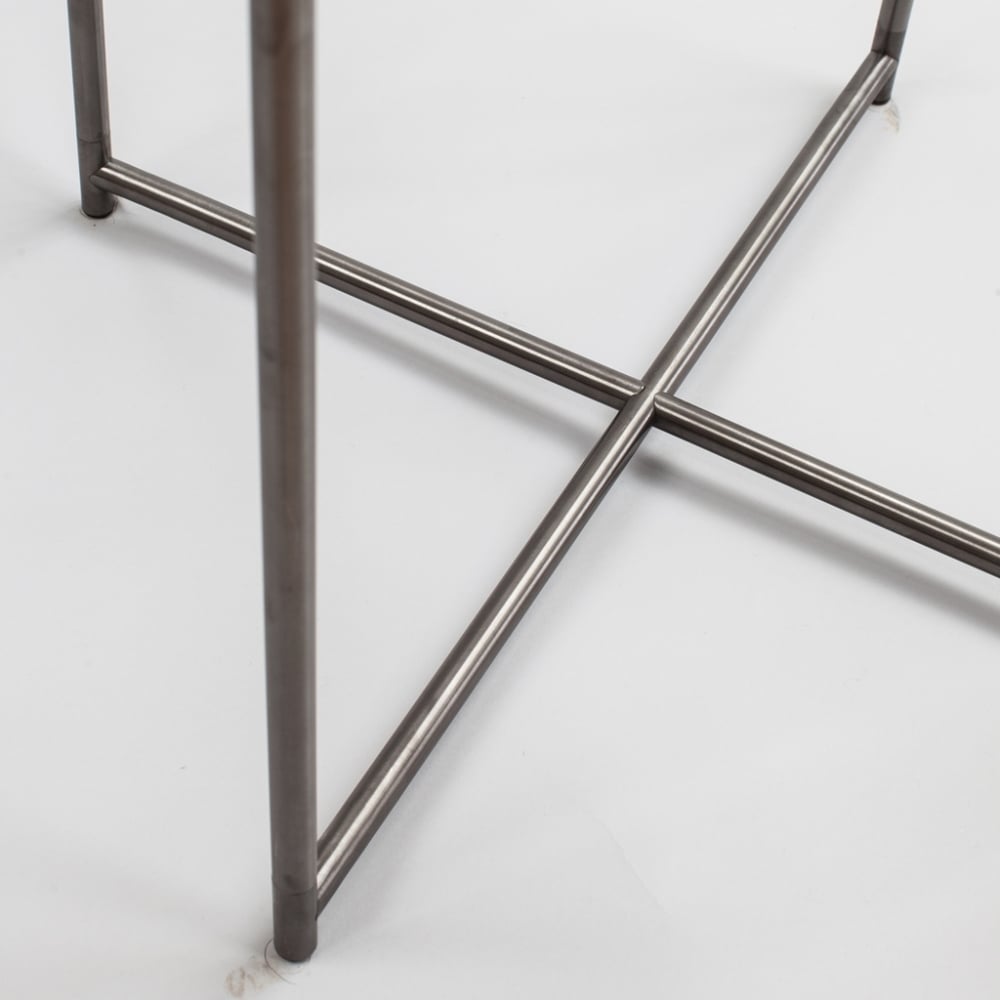 Weathered Oak Square Lamp Table with Gun Metal Cross Base