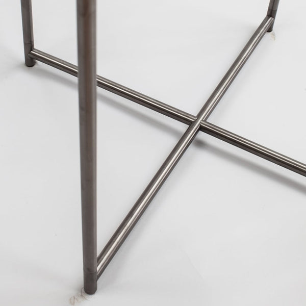 Antiqued Glass Square Lamp Table with Gun Metal Cross Base