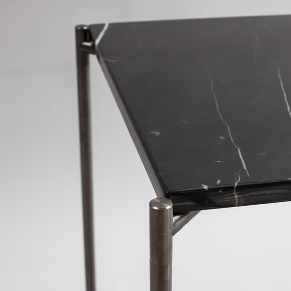 Black Marble Square Lamp Table with Gun Metal Cross Base