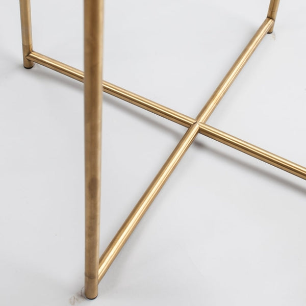 Weathered Oak Square Side Table with Brass Cross Base