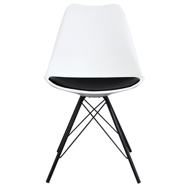Soho White and Black Dining Chair with Black Metal Legs