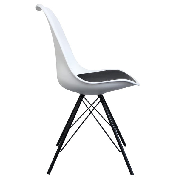 Soho White and Black Dining Chair with Black Metal Legs