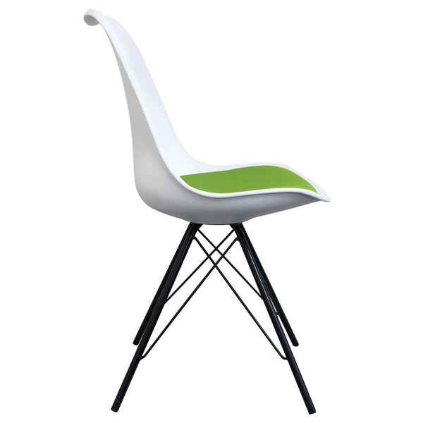 Soho White and Green Dining Chair with Black Metal Legs
