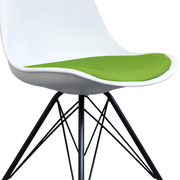 Soho White and Green Dining Chair with Black Metal Legs