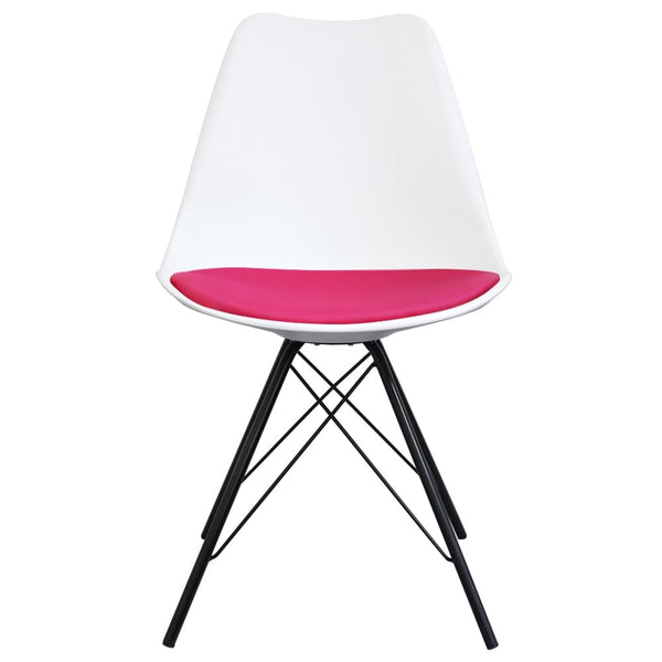 Soho White and Bright Pink Dining Chair with Black Metal Legs