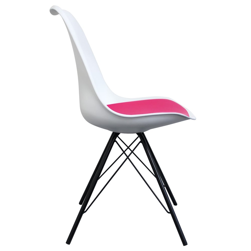 Soho White and Bright Pink Dining Chair with Black Metal Legs