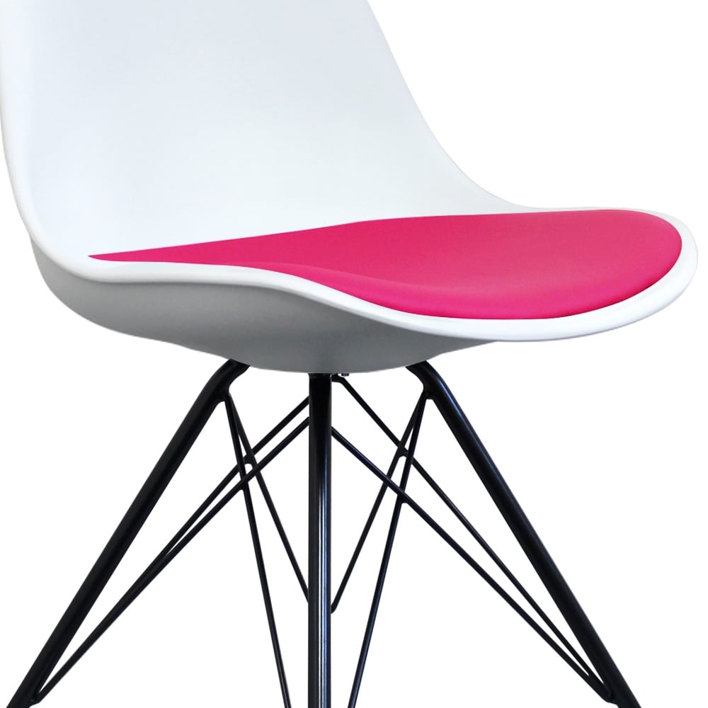 Soho White and Bright Pink Dining Chair with Black Metal Legs