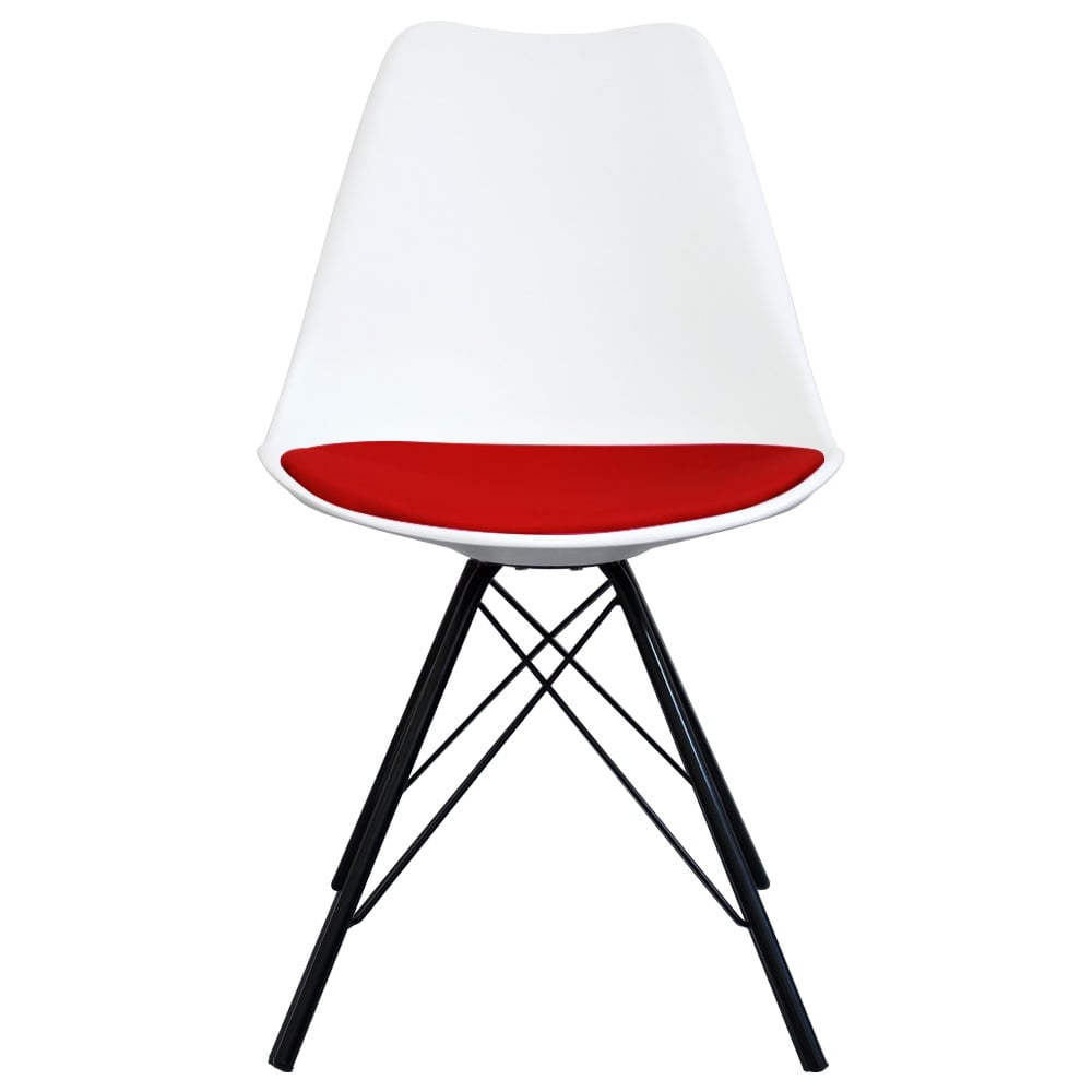 Soho White and Red Dining Chair with Black Metal Legs