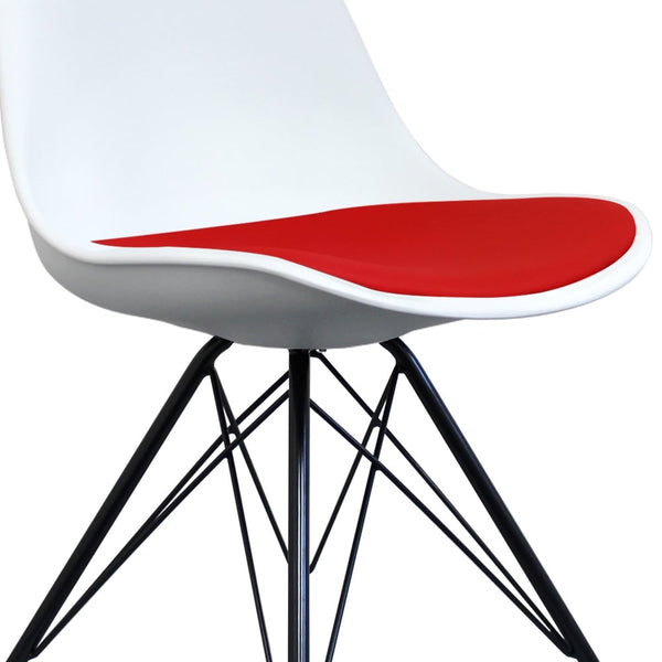 Soho White and Red Dining Chair with Black Metal Legs