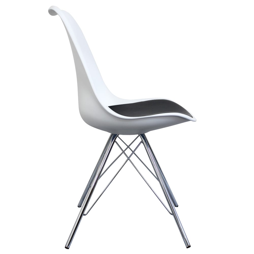 Soho White and Black Dining Chair with Chrome Metal Legs