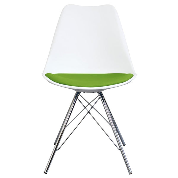 Soho White and Green Dining Chair with Chrome Metal Legs