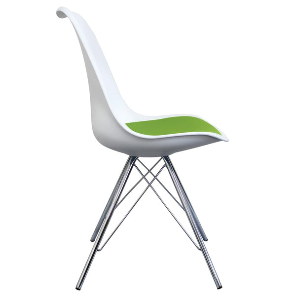 Soho White and Green Dining Chair with Chrome Metal Legs