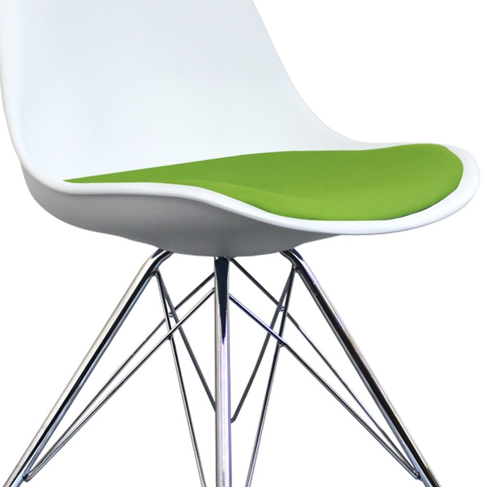 Soho White and Green Dining Chair with Chrome Metal Legs