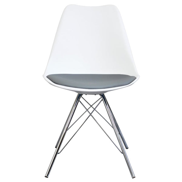 Soho White and Dark Grey Dining Chair with Chrome Metal Legs