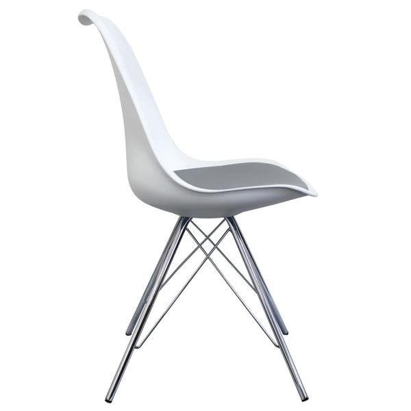 Soho White and Dark Grey Dining Chair with Chrome Metal Legs