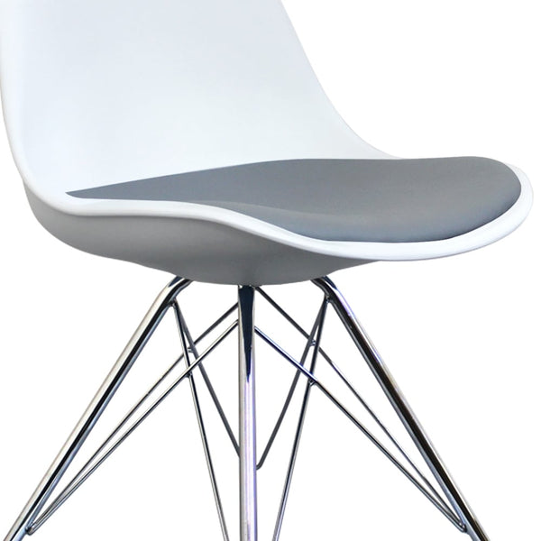 Soho White and Dark Grey Dining Chair with Chrome Metal Legs