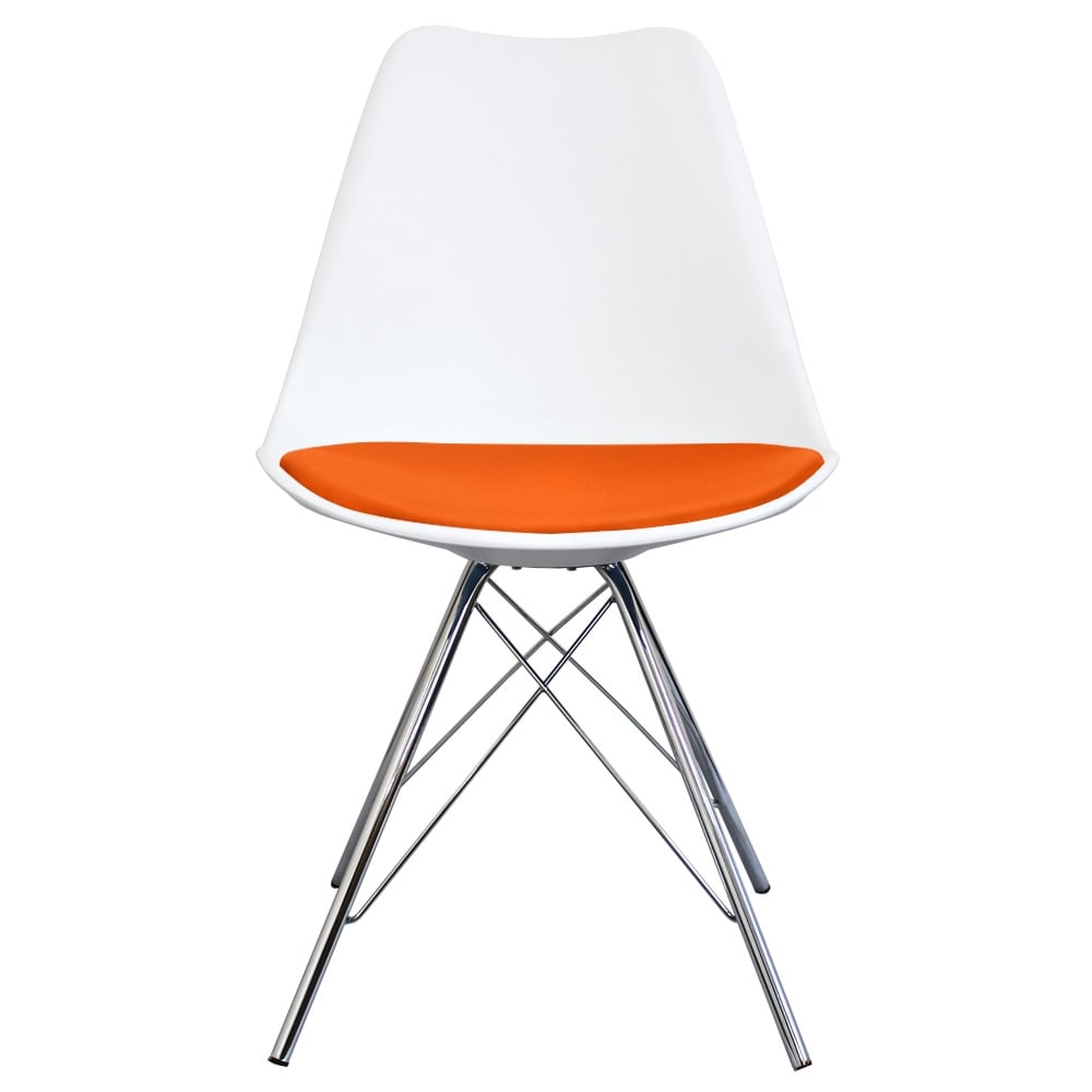 Soho White and Orange Dining Chair with Chrome Metal Legs