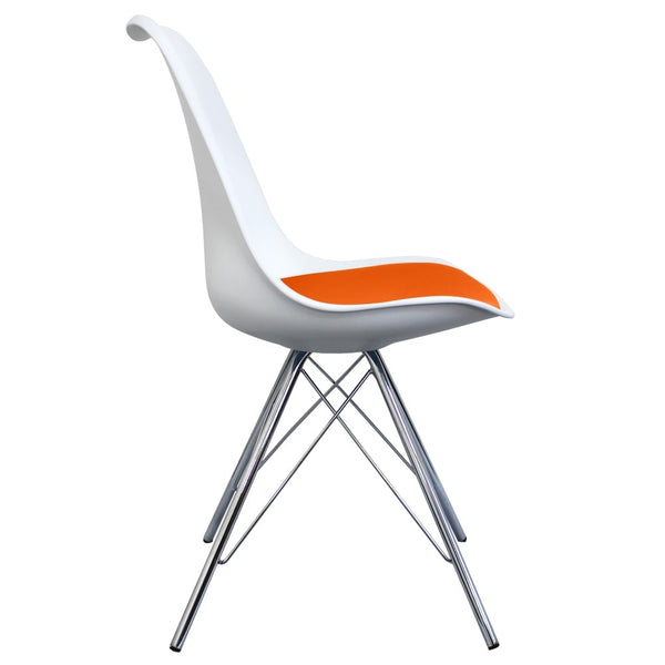 Soho White and Orange Dining Chair with Chrome Metal Legs