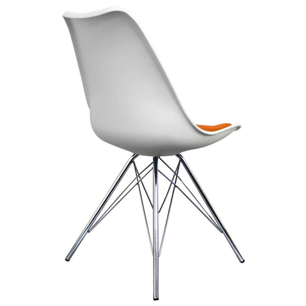 Soho White and Orange Dining Chair with Chrome Metal Legs