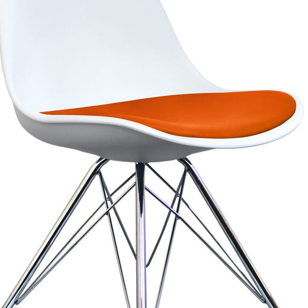 Soho White and Orange Dining Chair with Chrome Metal Legs