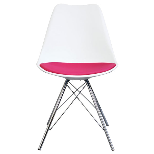 Soho White and Bright Pink Dining Chair with Chrome Metal Legs