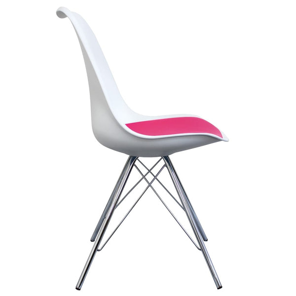 Soho White and Bright Pink Dining Chair with Chrome Metal Legs