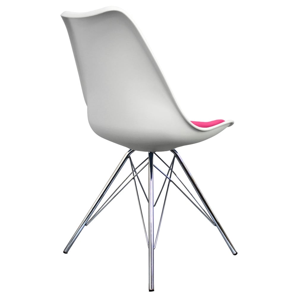 Soho White and Bright Pink Dining Chair with Chrome Metal Legs