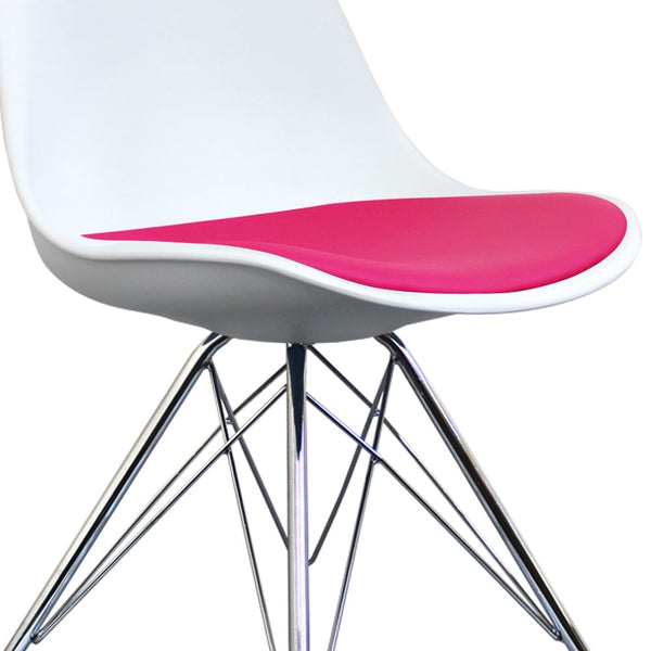 Soho White and Bright Pink Dining Chair with Chrome Metal Legs