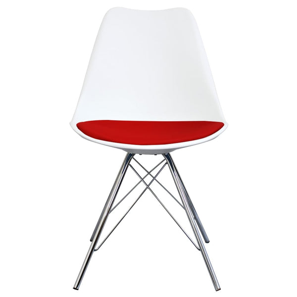 Soho White and Red Dining Chair with Chrome Metal Legs
