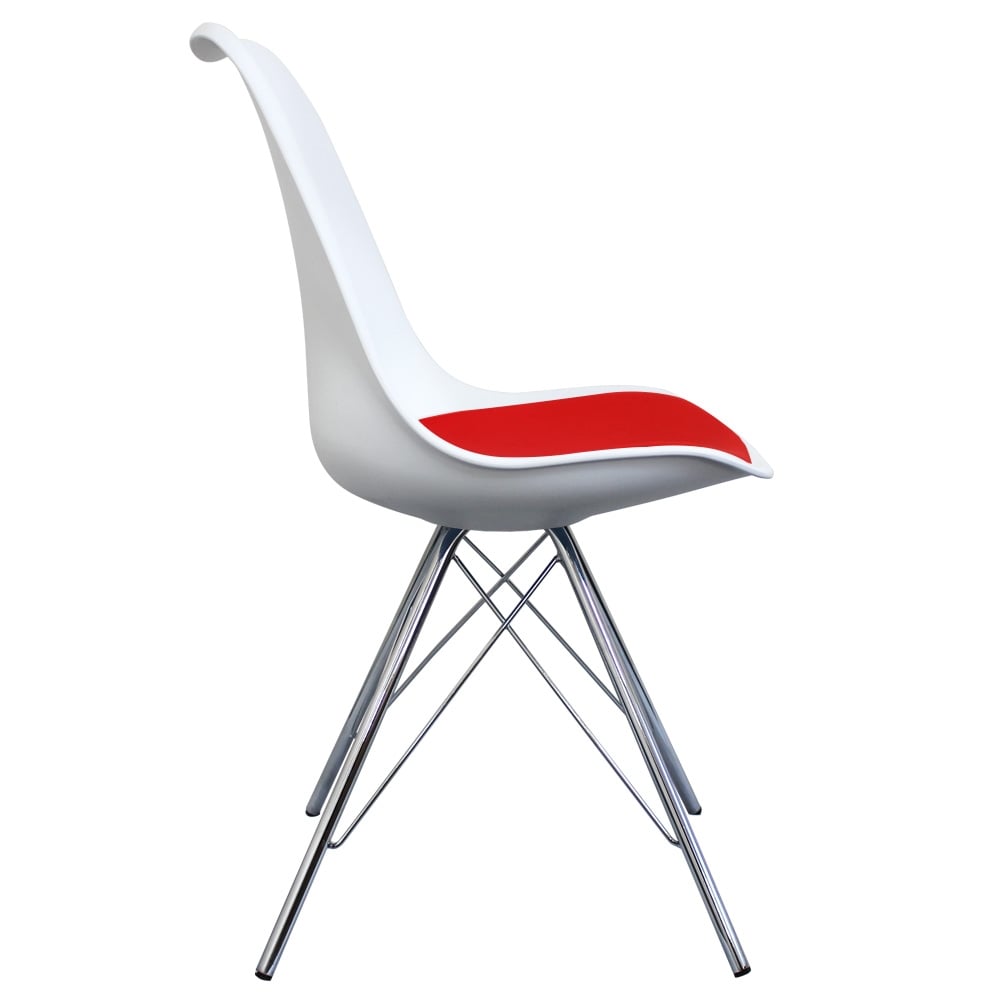 Soho White and Red Dining Chair with Chrome Metal Legs